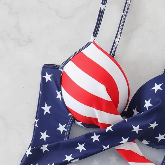 American Flag Stars Stripes Push Up Swimsuit - Picture 10 of 12